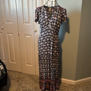 Long flowered Rayon dress.
